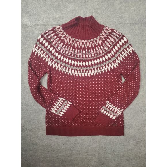 Eddie Bauer Women's Size Medium Red White & Gray Fair Isle Sweater - Picture 1 of 6